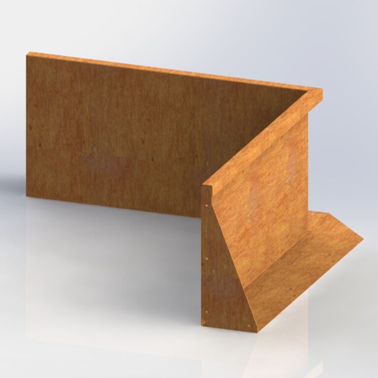 Corten plieno atraminė sienelė vidinis kampas 100 x 100 cm (aukštis 50 cm)