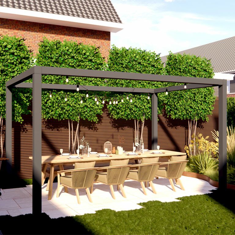 Milteliniu būdu dengta plieninė pergola sąranka kvadratas 274 x 250 cm