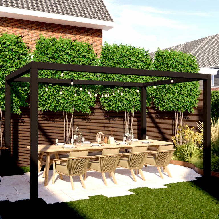 Milteliniu būdu dengta plieninė pergola sąranka kvadratas 424 x 300 cm