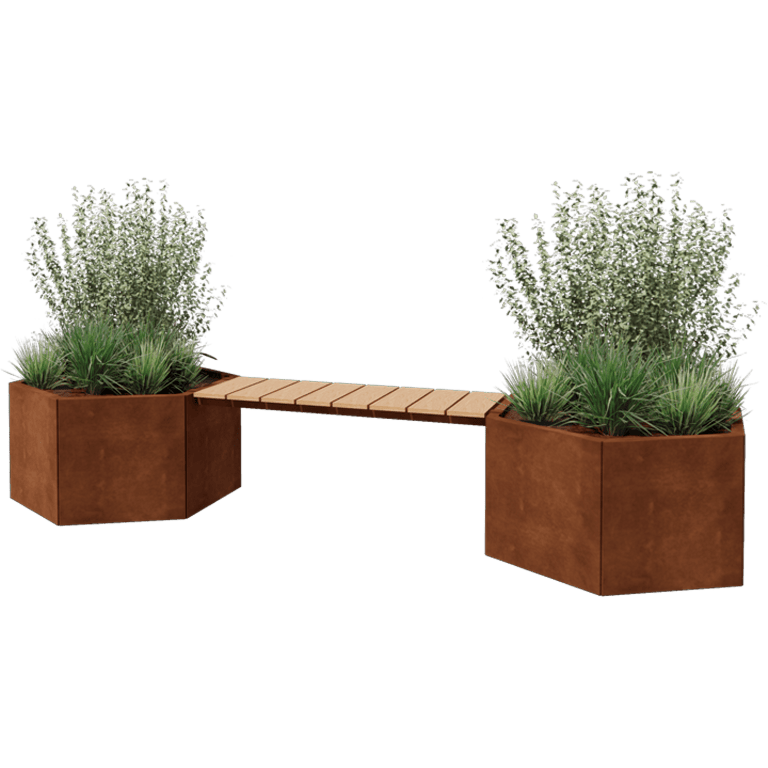 Corten plieno lauko vazonas su suoliuku Vegas Denveris