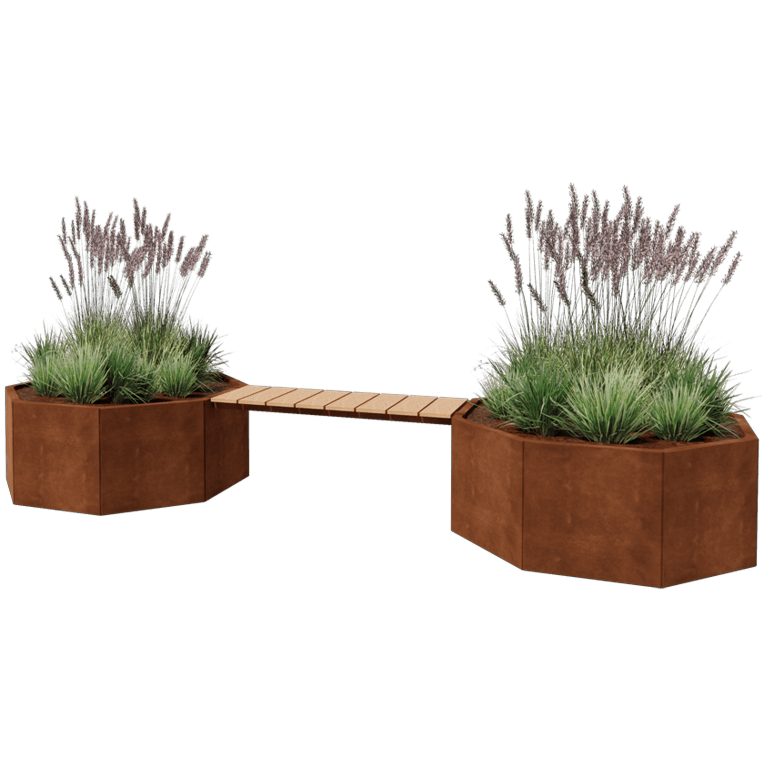 Corten plieno lauko vazonas su suoliuku Vegas Chicago