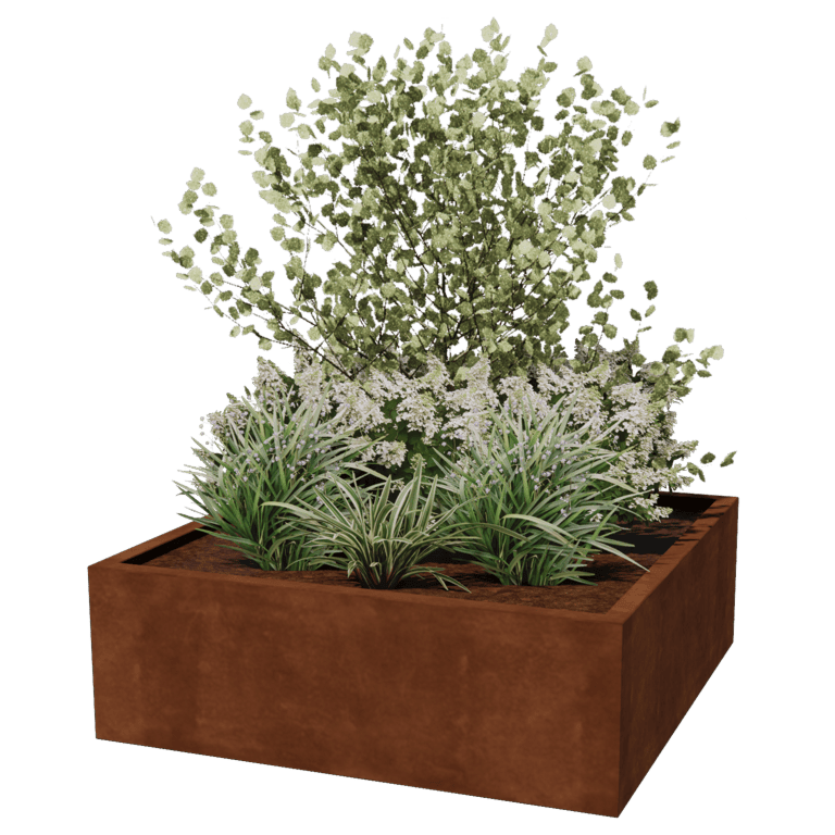 Suvirintas corten plieno lauko vazonas Montana 120 x 120 x 40 cm