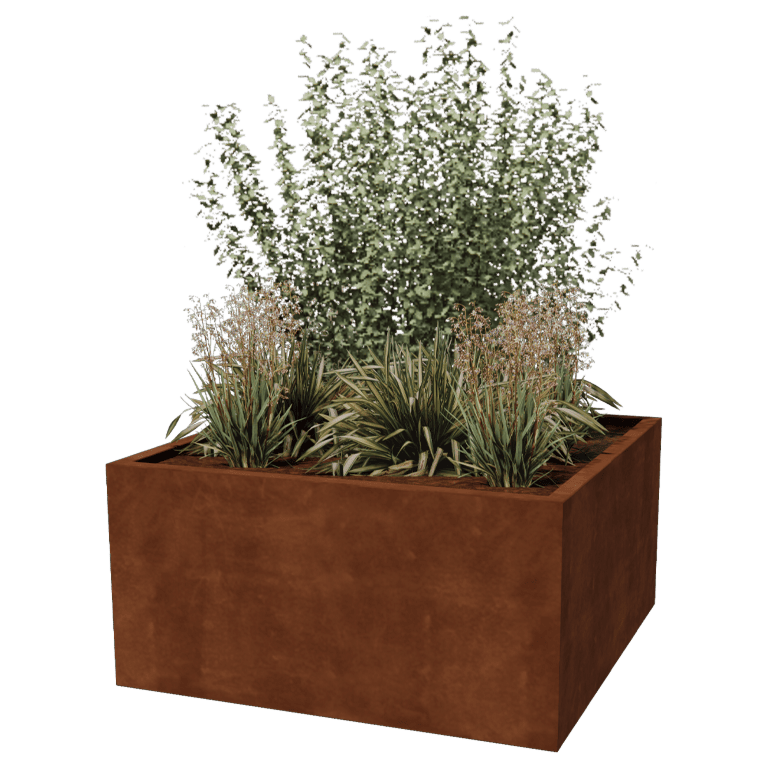 Suvirintas corten plieno lauko vazonas Montana 120 x 120 x 60 cm
