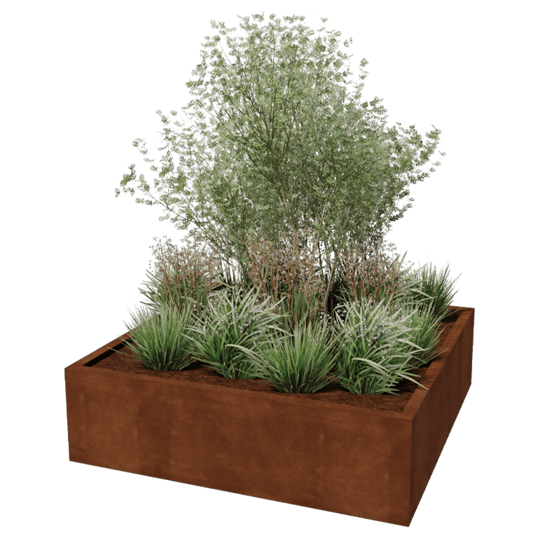 Suvirintas corten plieno lauko vazonas Montana 140 x 140 x 40 cm