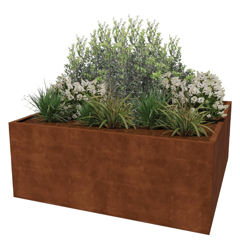 Suvirintas corten plieno lauko vazonas Montana 200 x 200 x 80 cm