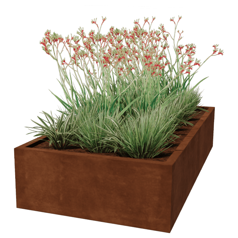Suvirintas corten plieno lauko vazonas Montana 200 x 100 x 40 cm