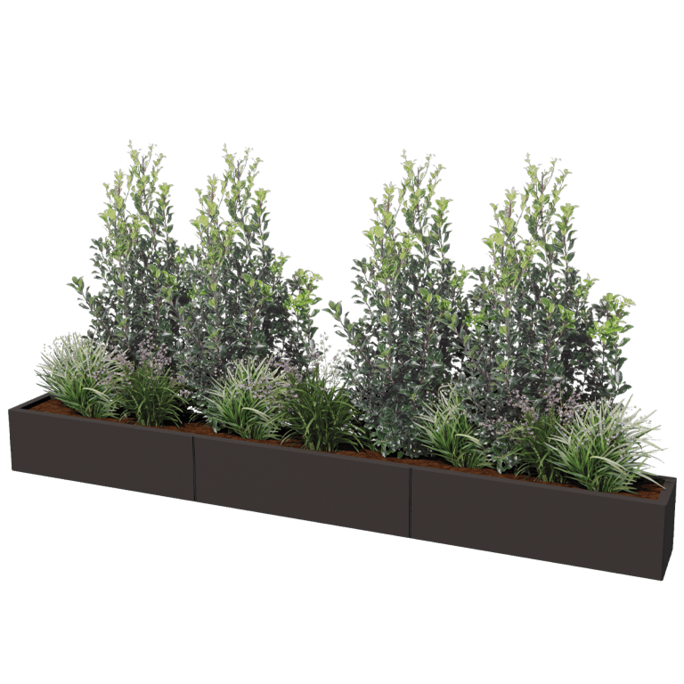 Milteliniu būdu dengtas plieninis lauko vazonas Texas xxl 300 x 30 cm