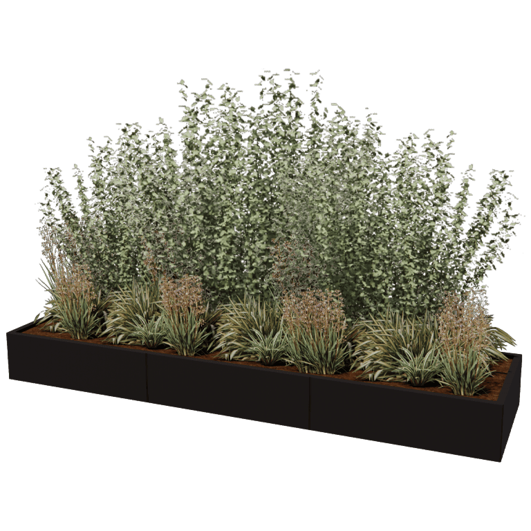 Milteliniu būdu dengtas plieninis lauko vazonas Texas xxl 300 x 80 cm