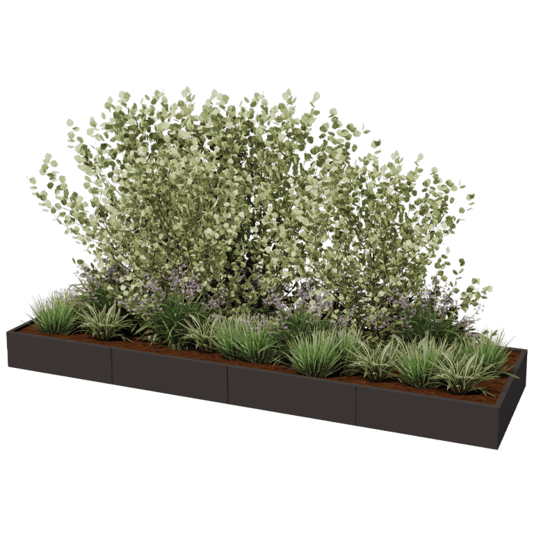 Milteliniu būdu dengtas plieninis lauko vazonas Texas xxl 400 x 120 cm