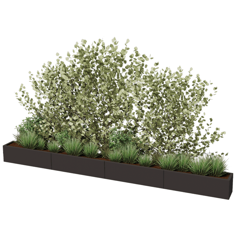 Milteliniu būdu dengtas plieninis lauko vazonas Texas xxl 400 x 30 cm