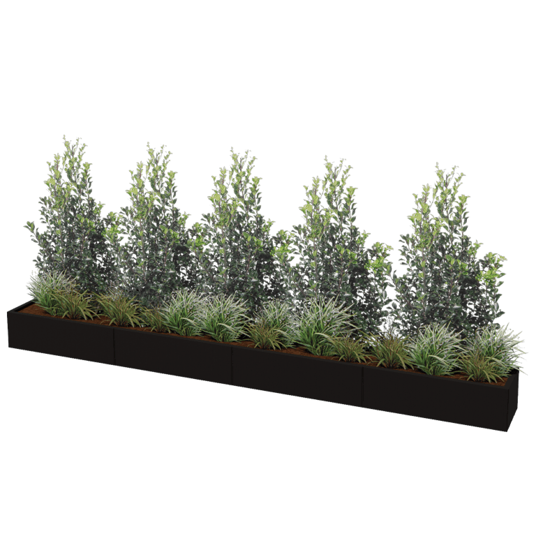 Milteliniu būdu dengtas plieninis lauko vazonas Texas xxl 400 x 40 cm