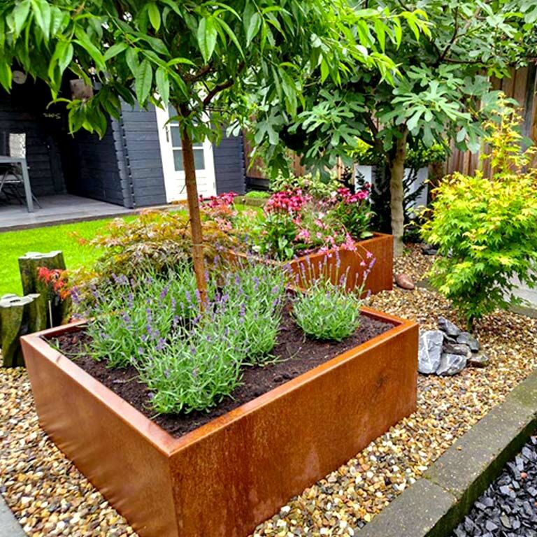 Suvirintas corten plieno lauko vazonas Montana 100 x 100 x 40 cm
