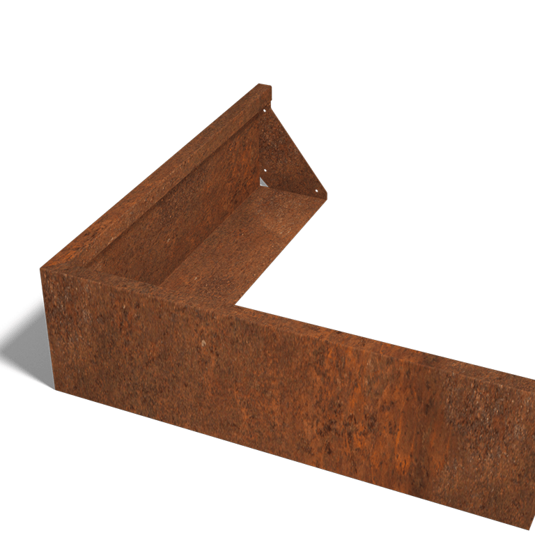 Corten plieno atraminė sienelė išorinis kampas 100 x 100 cm (aukštis 30 cm)