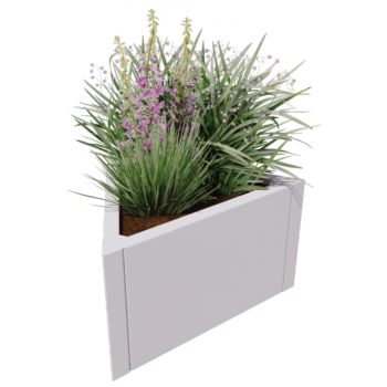 Plieninis lauko vazonas - Lygiakraštis trikampis - 70,6 x 61 x 60 cm - RAL9010 matinė (balta) - Be dugno plokštės