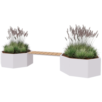 Plieninis lauko vazonas - Aštuonkampis - 362,6 x 120,7 x 50 cm - RAL9005 matinė (juoda) - Su suoliuku - Be dugno plokštės