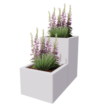 Plieninis lauko vazonas - 2-dalių Laiptų modelis - 80 x 40 x 60 cm - RAL9010 matinė (balta) - Su dugno plokšte