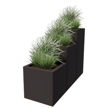 Plieninis lauko vazonas - 3-dalių Laiptų modelis - 120 x 40 x 80 cm - RAL9005 matinė (juoda) - Be dugno plokštės