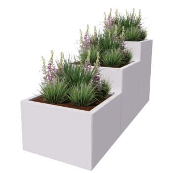 Plieninis lauko vazonas - 3-dalių Laiptų modelis - 180 x 60 x 80 cm - RAL9010 matinė (balta) - Su dugno plokšte