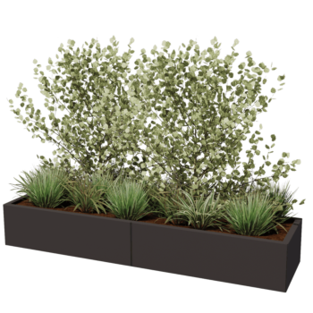 Plieninis lauko vazonas XXL - Stačiakampis - 200 x 50 x 30 cm - kita RAL spalva - Su dugno plokšte