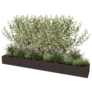 Plieninis lauko vazonas XXL - Stačiakampis - 320 x 50 x 30 cm - RAL9005 matinė (juoda) - Be dugno plokštės