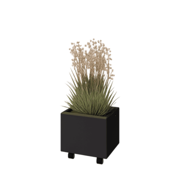 Plieninis lauko vazonas - Stačiakampis - 40 x 30 x 30 cm - RAL9005 matinė (juoda) - Su dugno plokšte - Su ratais