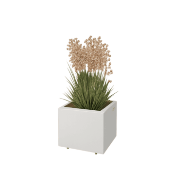 Plieninis lauko vazonas - Stačiakampis - 40 x 30 x 30 cm - RAL9010 matinė (balta) - Su dugno plokšte - Su kojomis