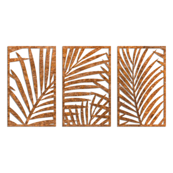 Corten plieno sienų dekoracijos - Paparčiai 3-dalių Small - 100 x 113,2 cm