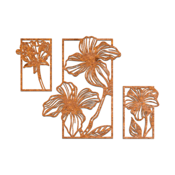 Corten plieno sienų dekoracijos - Gėlės 3-dalių Small - 58,6 x 85,2 cm