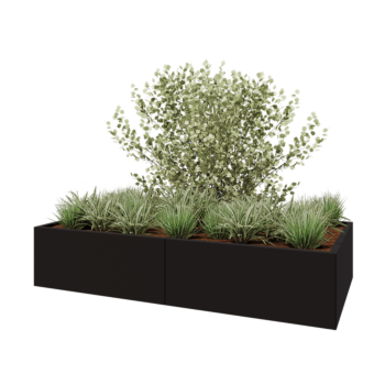 Plieninis lauko vazonas XXL - Stačiakampis - 200 x 100 x 40 cm - RAL9005 matinė (juoda) - Su dugno plokšte