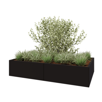 Plieninis lauko vazonas XXL - Stačiakampis - 200 x 120 x 40 cm - RAL9005 matinė (juoda) - Su dugno plokšte