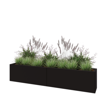 Plieninis lauko vazonas XXL - Stačiakampis - 200 x 30 x 40 cm - RAL9005 matinė (juoda) - Be dugno plokštės