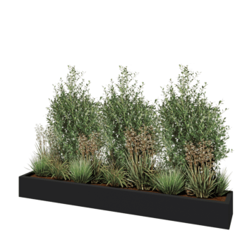 Stiklo pluošto vazonai - Stačiakampis - 200 x 30 x 20 cm - RAL7021 matinis (juodai pilka) - Su dugnu