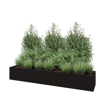 Plieninis lauko vazonas XXL - Stačiakampis - 200 x 40 x 30 cm - RAL9005 matinė (juoda) - Su dugno plokšte