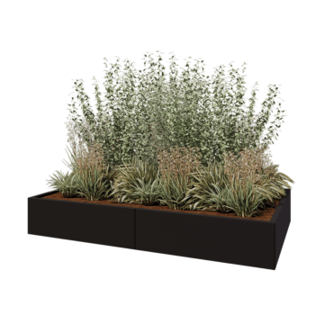 Plieninis lauko vazonas XXL - Stačiakampis - 200 x 120 x 30 cm - RAL9005 matinė (juoda) - Su dugno plokšte