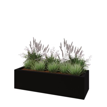 Stiklo pluošto vazonai - Stačiakampis - 150 x 50 x 40 cm - RAL9005 matinis (juodas) - Su dugnu