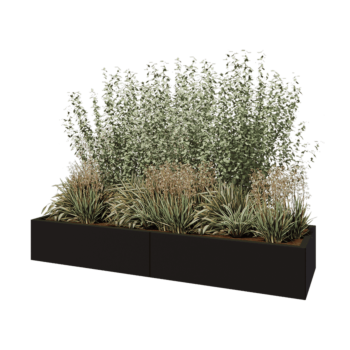 Plieninis lauko vazonas XXL - Stačiakampis - 200 x 60 x 30 cm - RAL9005 matinė (juoda) - Su dugno plokšte