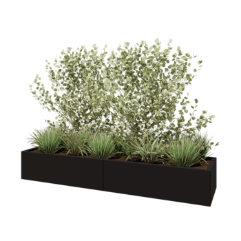 Plieninis lauko vazonas XXL - Stačiakampis - 200 x 50 x 30 cm - RAL9005 matinė (juoda) - Be dugno plokštės