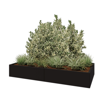 Plieninis lauko vazonas XXL - Stačiakampis - 200 x 100 x 30 cm - RAL9005 matinė (juoda) - Su dugno plokšte