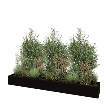 Stiklo pluošto vazonai - Stačiakampis - 200 x 30 x 20 cm - RAL9005 matinis (juodas) - Su dugnu