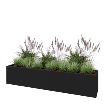 Stiklo pluošto vazonai - Stačiakampis - 200 x 40 x 40 cm - RAL7021 matinis (juodai pilka) - Su dugnu