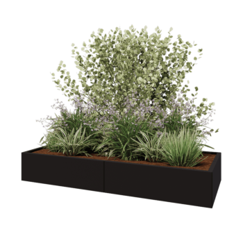 Plieninis lauko vazonas XXL - Stačiakampis - 200 x 80 x 30 cm - RAL9005 matinė (juoda) - Su dugno plokšte