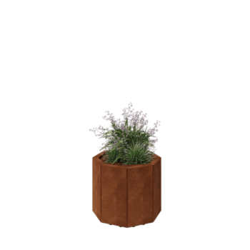 Corten plieno lauko vazonas - Aštuonkampis - 48,3 x 48,3 x 40 cm - Su dugno plokšte - Su kojomis