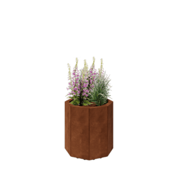 Corten plieno lauko vazonas - Aštuonkampis - 48,3 x 48,3 x 50 cm - Su dugno plokšte - Su kojomis