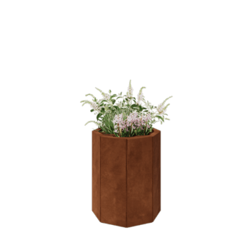Corten plieno lauko vazonas - Aštuonkampis - 48,3 x 48,3 x 60 cm - Su dugno plokšte