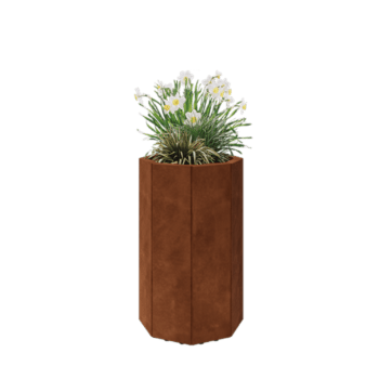 Corten plieno lauko vazonas - Aštuonkampis - 48,3 x 48,3 x 80 cm - Su dugno plokšte - Su kojomis