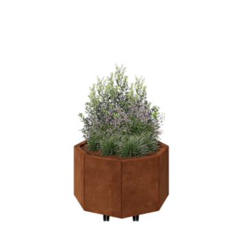 Corten plieno lauko vazonas - Aštuonkampis - 72,4 x 72,4 x 40 cm - Su dugno plokšte - Su ratais