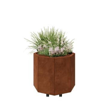 Corten plieno lauko vazonas - Aštuonkampis - 72,4 x 72,4 x 60 cm - Su dugno plokšte - Su ratais