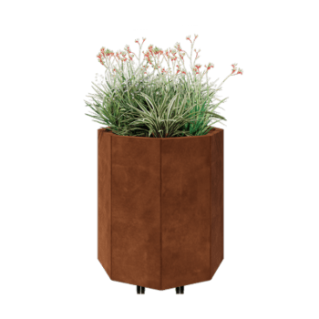 Corten plieno lauko vazonas - Aštuonkampis - 72,4 x 72,4 x 80 cm - Su dugno plokšte - Su ratais