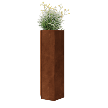 Corten plieno lauko vazonas - Šešiakampis - 39,3 x 34,6 x 100 cm - Su dugno plokšte