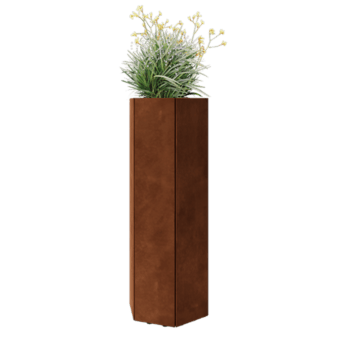 Corten plieno lauko vazonas - Šešiakampis - 39,3 x 34,6 x 100 cm - Su dugno plokšte - Su kojomis